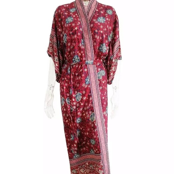 SOLD OUT Red Floral Boho Gypsy Kimono Duster Robe - Picture 6 of 8